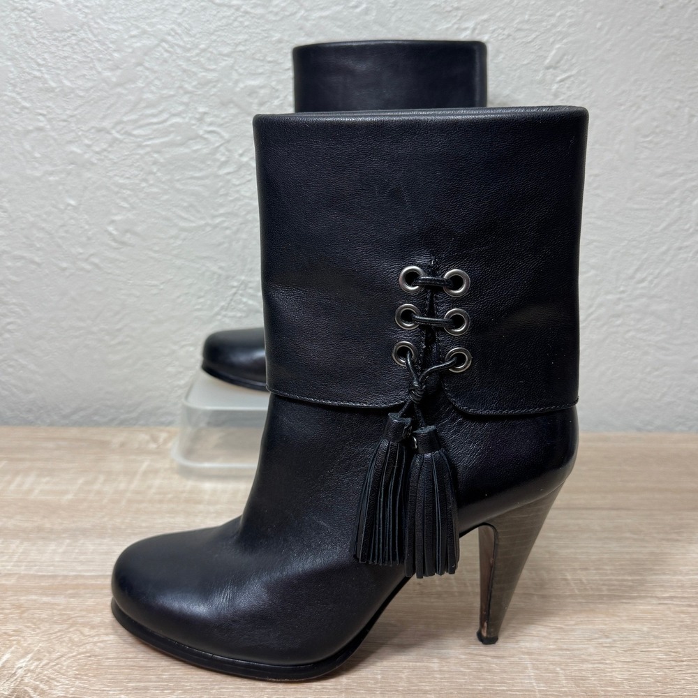 Coach Legra Heeled Boots 7 Tassel Foldover Leather Biker Club Streetwear Luxury - Picture 2 of 10